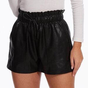 High Waist Black Leather Women's Shorts